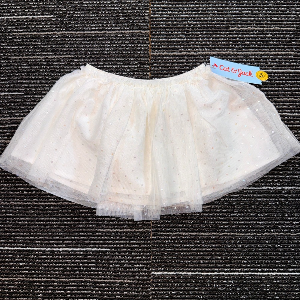 Cat & Jack Tutu Skirt Toddler 18M NWT Iridescent Dot Tulle White